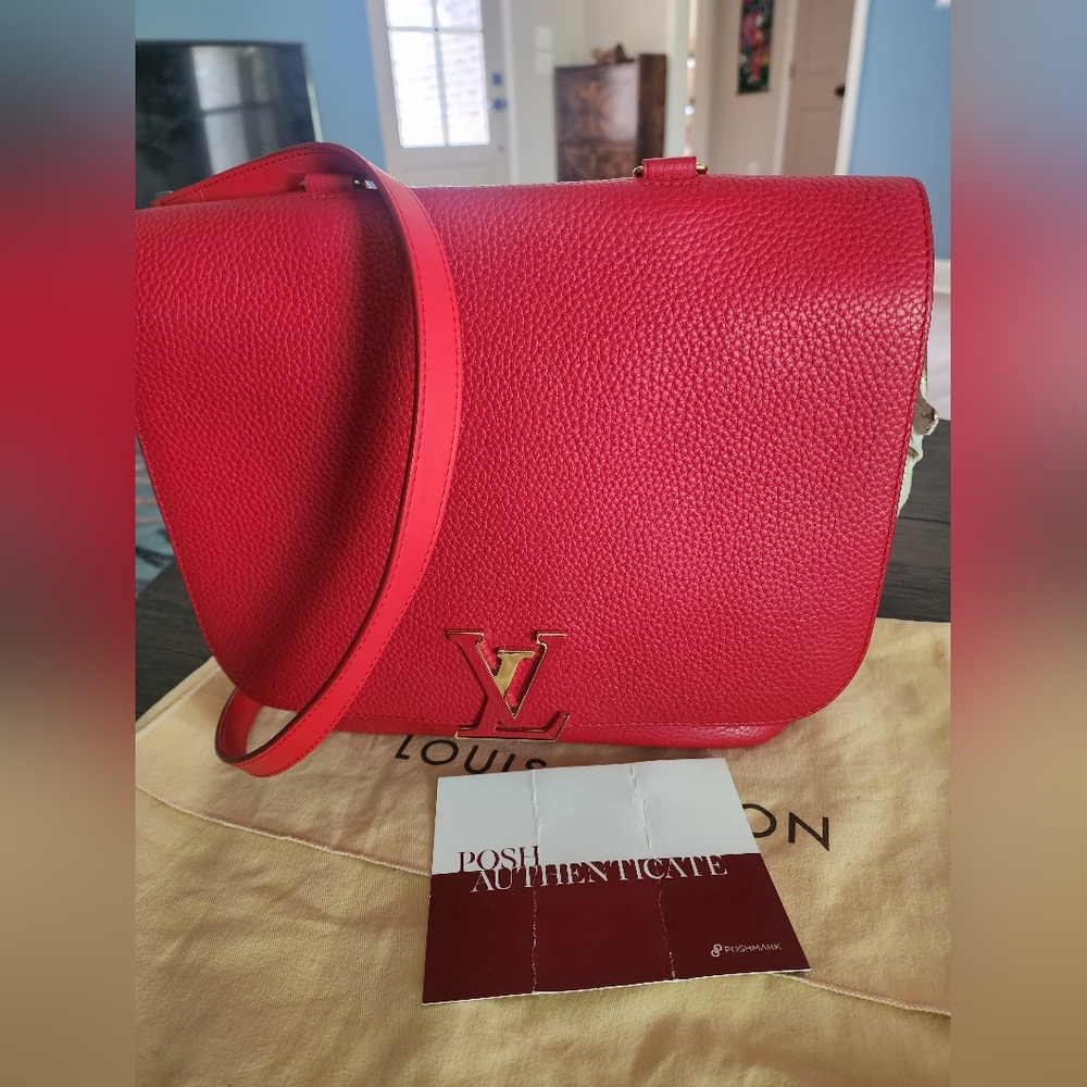 Louis Vuitton Red Taurillion Volta Shoulder Bag with Flap Design